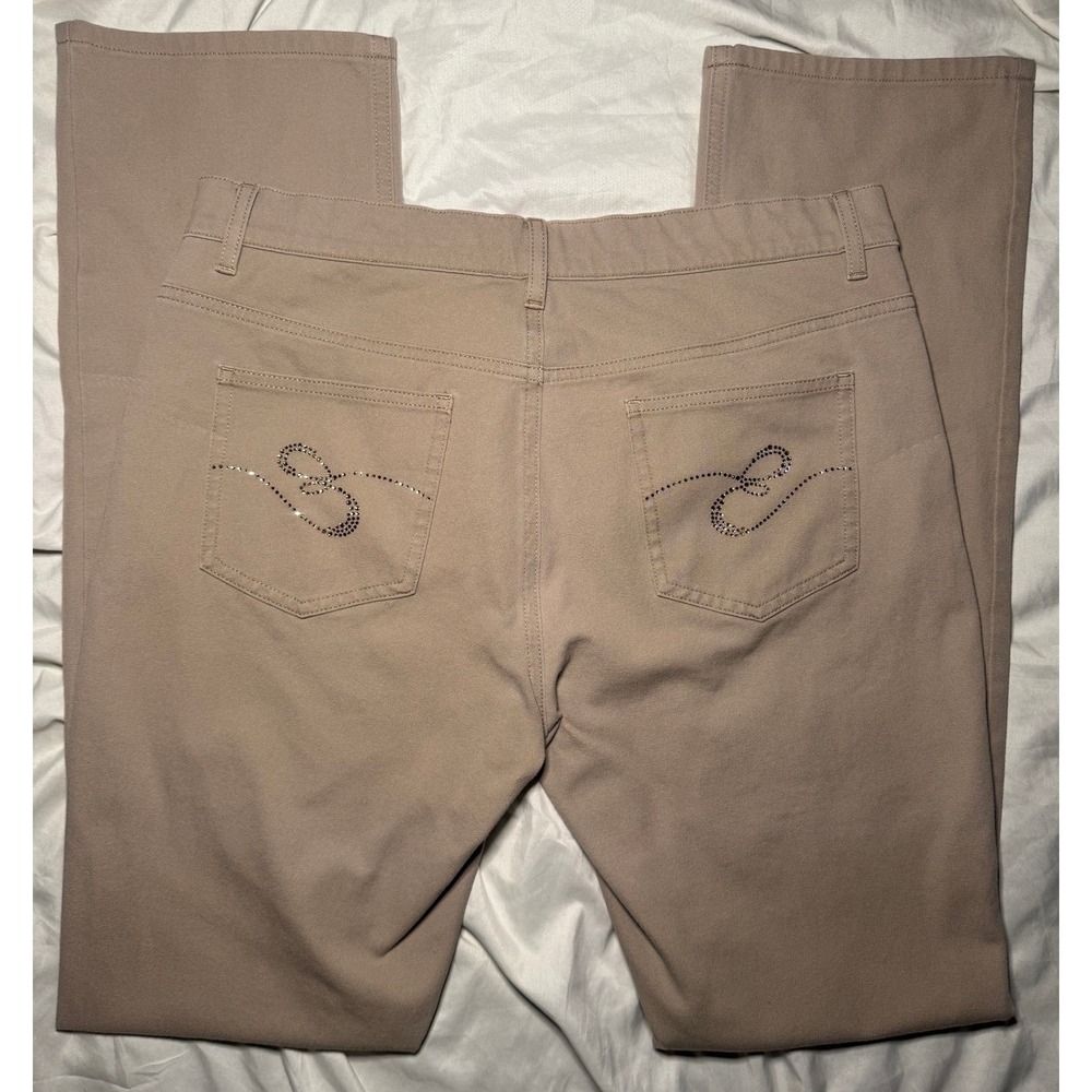 Escada Sport Linda Straight Leg Pants Womens 42 Tan Rhinestone Luxury‎ Workwear